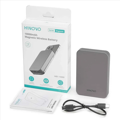 HINOVO MB1-5000/10000 Metal Portable Magnetic Wireless Powerbank Wireless Portable Charger 20W Wireless Phone Charger Powerbank Compatibility Air Pods iPhone 13/13 Pro/13 Pro Max/13 Mini iPhone 12/12 Pro/12 Pro Max/12 Mini Powerbank with magnetic case VMI