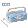 1000ml Wheat Straw Bento Lunch Box in Blue with a Handle and Utensils for Convenient Meal Prep