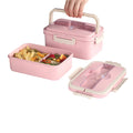 1000ml Wheat Straw Bento Lunch Box in pink with a handle and divided sections for easy meal packing