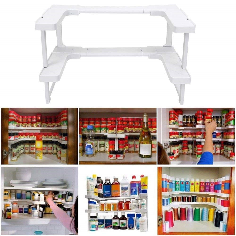 Kitchen Cabinet Spice Shelf Spice Rack and Extendable Adjustable Cabinet Organizer