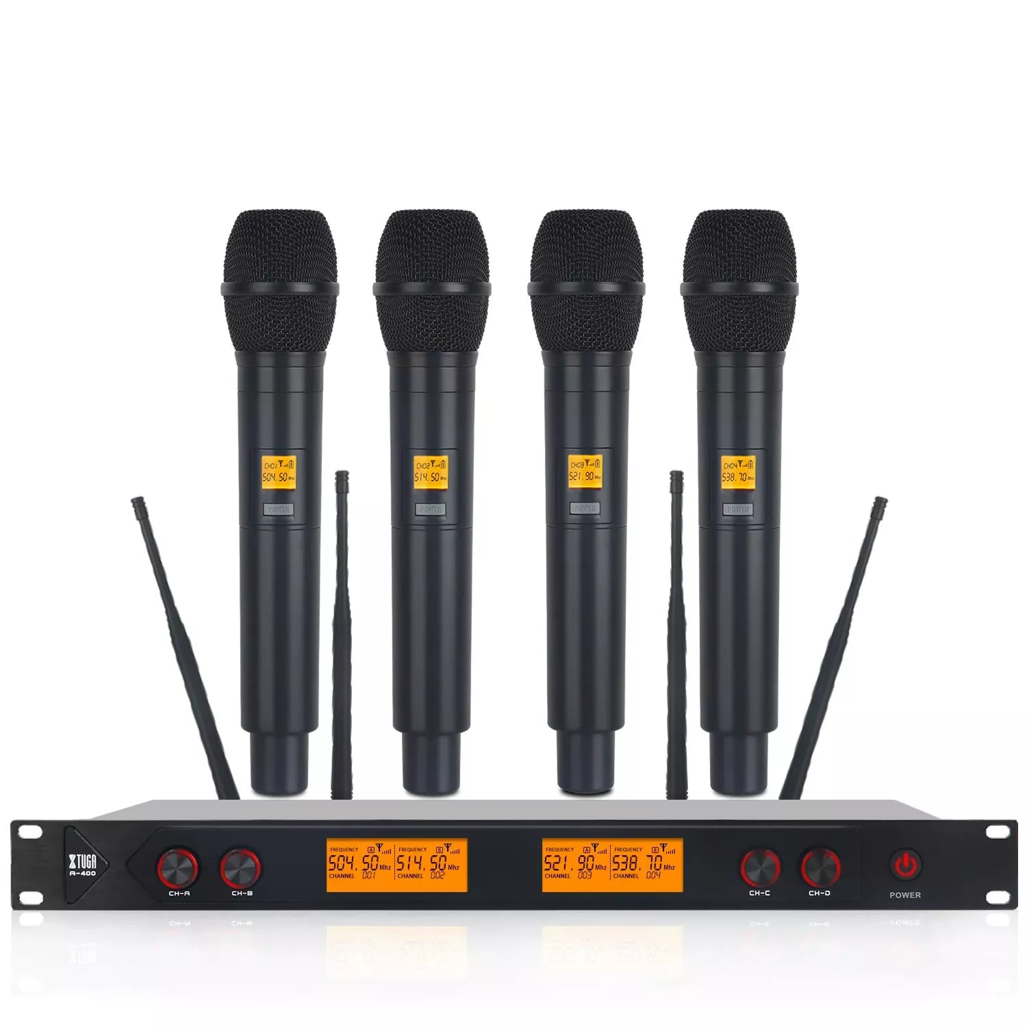 XTUGA A400 Professional 4 Channels Studio Karaoke UHF Wireless Microphone