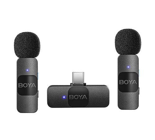 Boya V20 Ultracompact 2.4GHz Wireless Microphone System 2 Transmitter & 1 Receiver Mic Noise Cancellation - VMI Direct