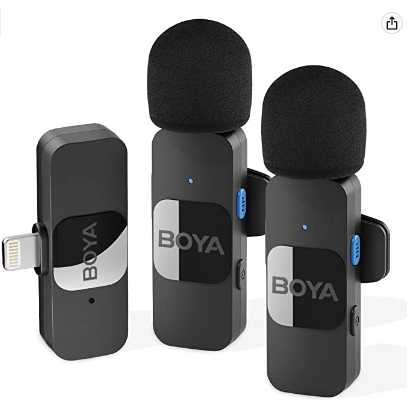 Boya V2 Ultracompact 2.4GHz Wireless Microphone System 2 Transmitter 1 Receiver |Noise Reduction Lightweight Portable Lapel  - VMI Direct