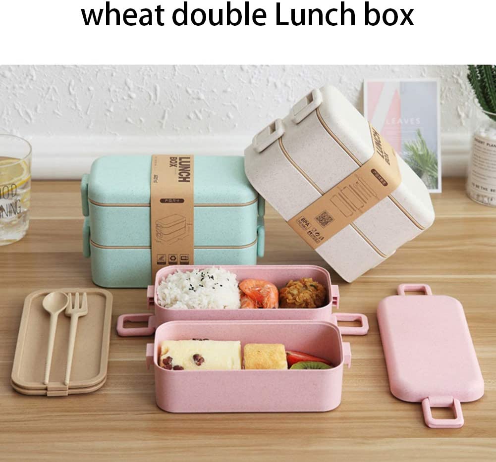 VMIDirect 2 Layers Wheat Straw Lunch Box 800ml with compartments for meal prep and eco-friendly design