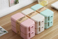 2 Layers Wheat Straw Lunch Box 800ml in pink, blue, and white colors for easy meal storage