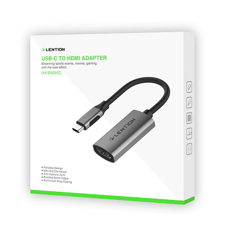 LENTION CU607 USB-C to 4K 60Hz HDMI Adapter Digital AV Converter Compatible 2022-2016 MacBook Pro 13/15/16, New iPad Pro/Mac Air/Surface, Chromebook, Samsung S20/S10/S9/S8/Note, More (CB-CU607, Space Gray)