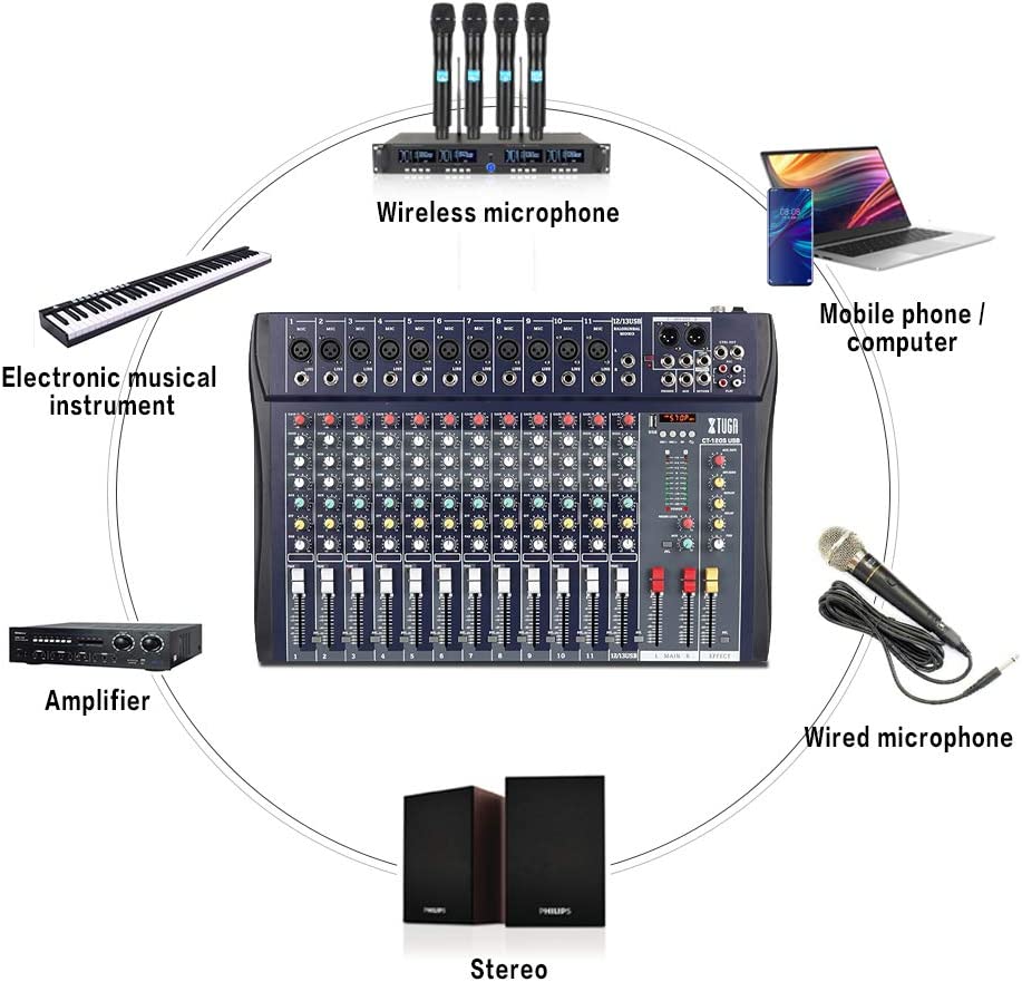 XTUGA CT120 Channel Mic/Line with 48 Phantom Power Audio Mixer