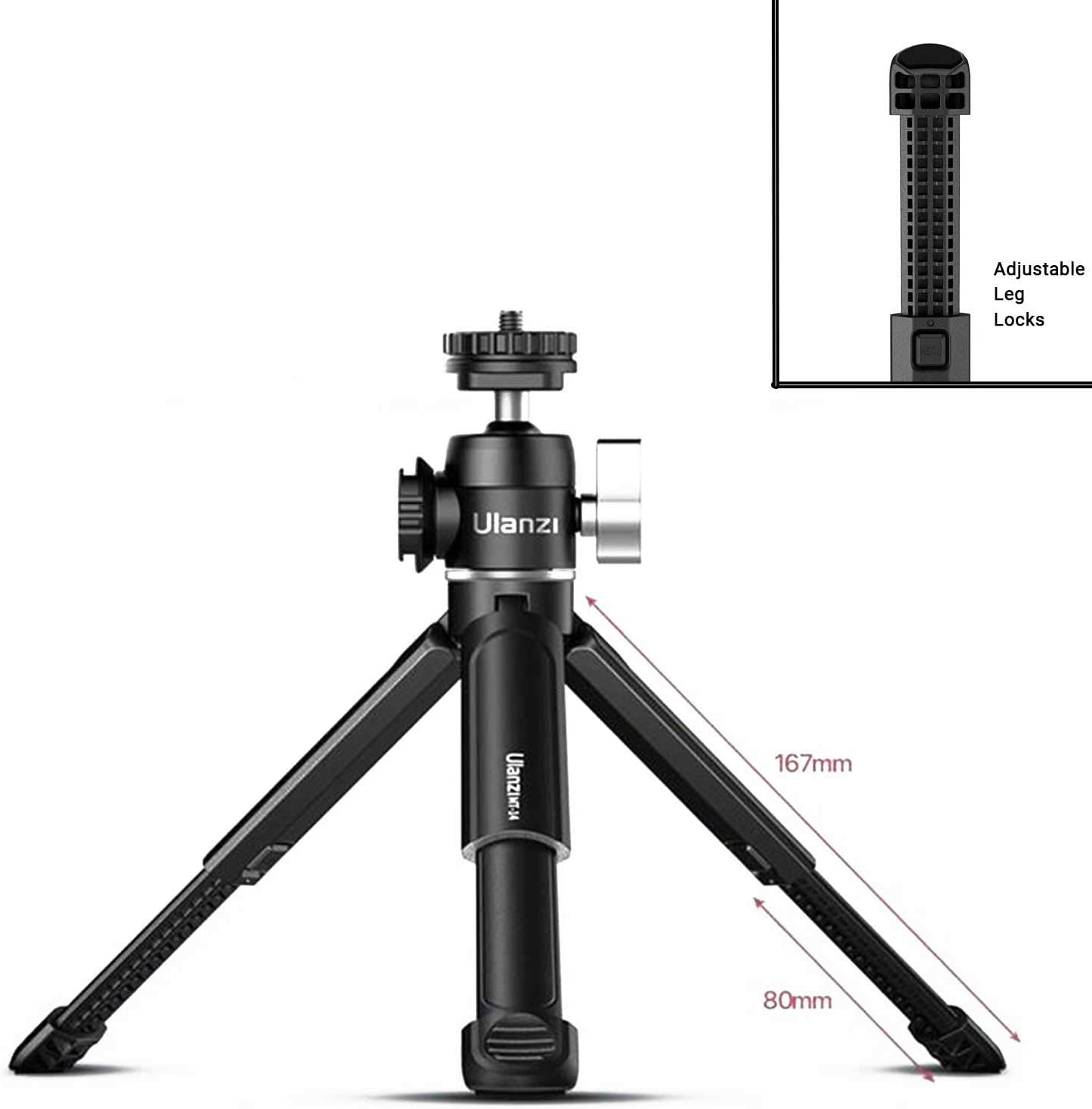 VMIDirect Extendable Tripod Detachable ball head with adjustable legs for photography support