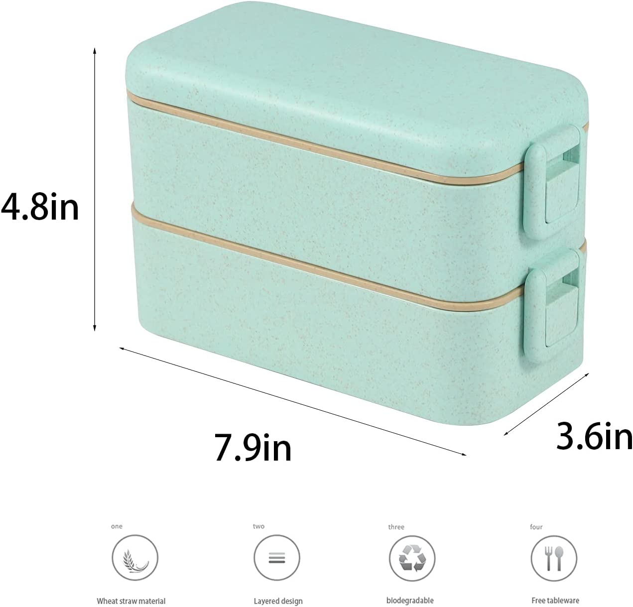 2 Layers Wheat Straw Lunch Box 800ml with spoon and fork