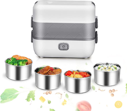 Electric Lunch Box Double layer Plug-In Heating Lunch Box Multi Function Portable Steam Heating Stainless Steel Inner Pots Lunch Box Insulated Lunch Box Bento Lunch Box Food Storage with Cover