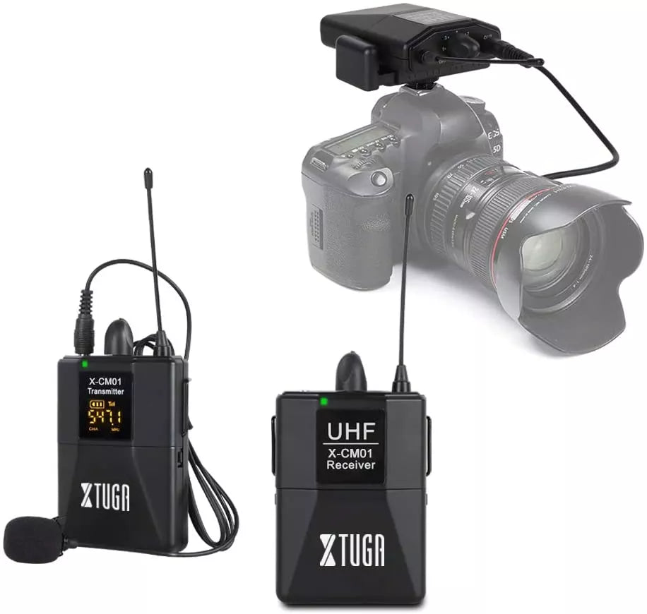 XTUGA CM01 UHF Wireless Lavalier Microphone, UHF Lapel Mic System with Selectable Channel