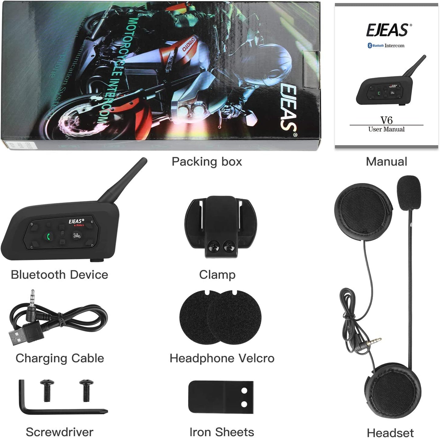 EJEAS V6PRO One Pair Motorcycle Helmet Bluetooth 5.0 Headset Waterproof