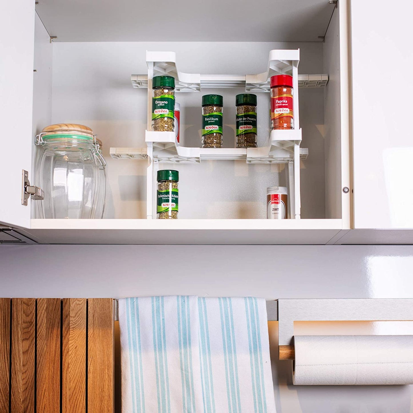 Kitchen Cabinet Spice Shelf Spice Rack and Extendable Adjustable Cabinet Organizer