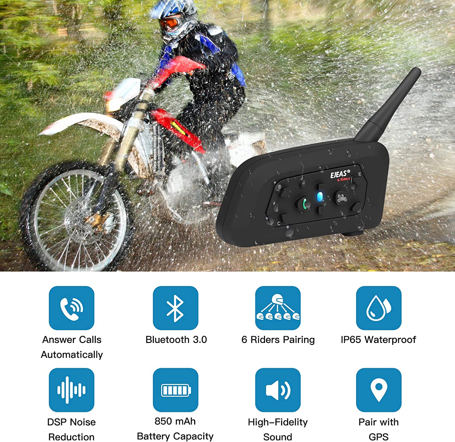 EJEAS V6PRO One Pair Motorcycle Helmet Bluetooth 5.0 Headset