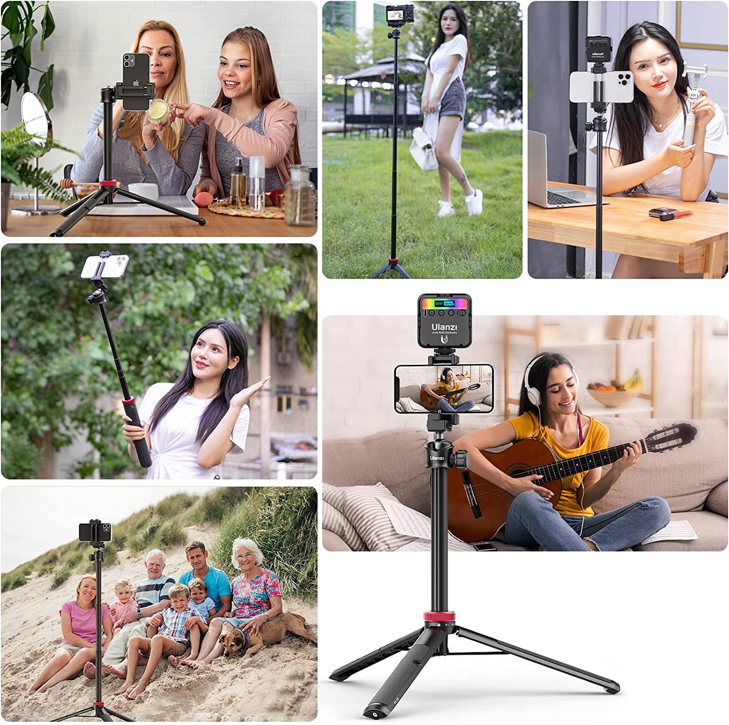 Ulanzi MT-08 Extendable Handheld Portable Tripod with 1/4 Screw to Handle Cellphone for Selfie Accessory use for vlogging, streaming, outdoor videography, Selfie stick VMI Direct