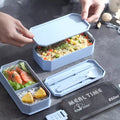 850ml Wheat Straw 2-Layer Bento Lunch Box with compartments for meals and a spoon included