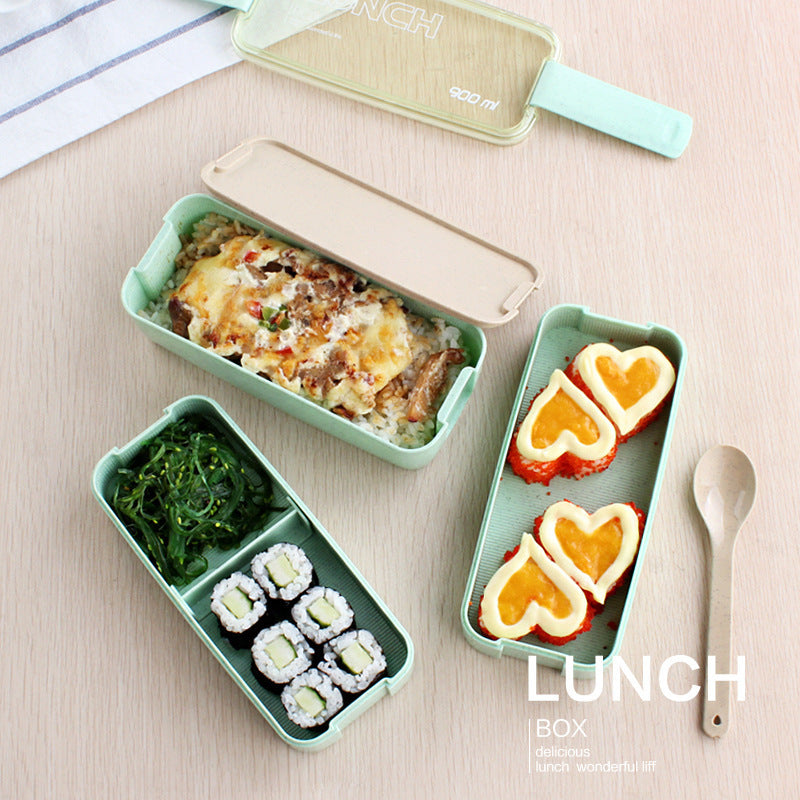 Eco-friendly & Leakproof 100% Food Grade Material Wheat Straw 3 Layers Lunch Box 900ml microwavable with spoon and fork