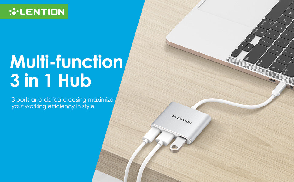 LENTION C14 3-In-1 USB Hub HDMI Port(4K 30Hz) + USB-A 3.0 Port + PD3.0(100W) Superior Series Adapter