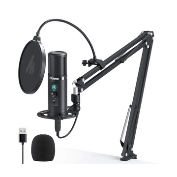 MAONO AU-PM422 USB Condenser Microphone Zero Latency Monitoring Play and Plug no need any audio interface Studio Quality Sound Mic with One Touch Mute Button Mic Gain Knob and Audio Jack Arm Stand for Podcasting Streaming Live stream Sound recording VMI