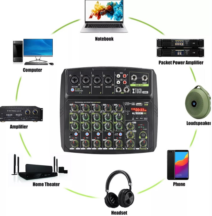 XTUGA BM6 6 Chanel Audio mixer Live Broadcast Mixing Console for DJ Stage/Broadcast