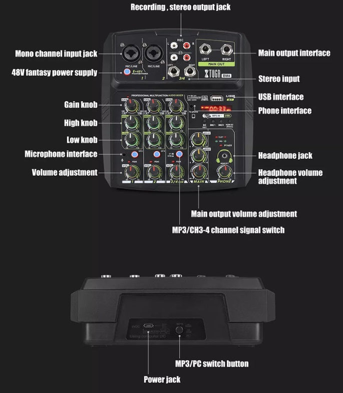 XTUGA BM6 6 Chanel Audio mixer Live Broadcast Mixing Console for DJ Stage/Broadcast