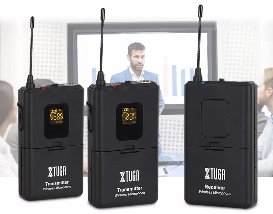 XTUGA CM4 UHF Dual Wireless Lavalier Microphone, UHF Lapel Mic System