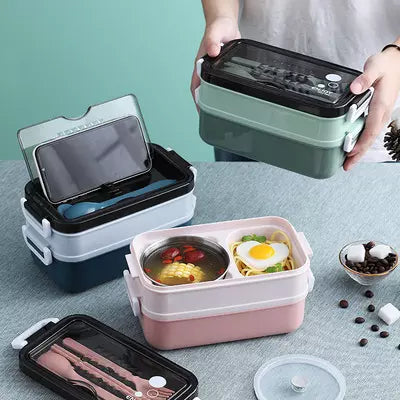 900ml Portable bento lunch box 304 Stainless interior and Microwave Safe with 2 Layers