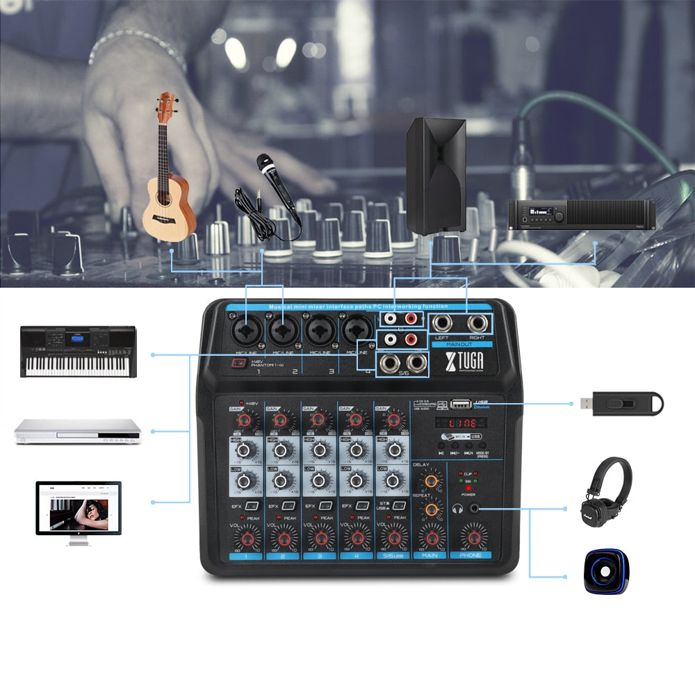 XTUGA AM6 Audio Mixer Mini Sound Mixing Console Livestreaming Game Streaming