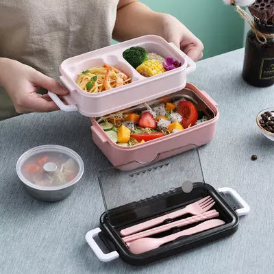 900ml Portable bento lunch box 304 Stainless interior and Microwave Safe with 2 Layers