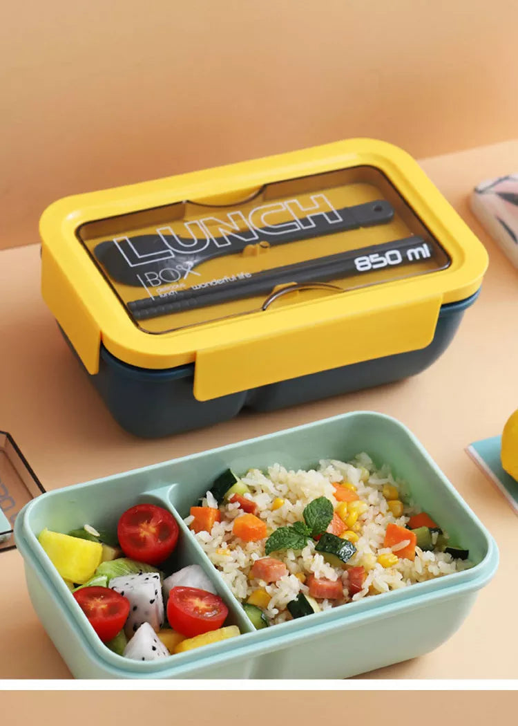 Leakproof kids microwave safe bento box with lock food container 850ml with 2 compartment