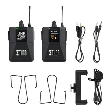 XTUGA CM01 UHF Wireless Lavalier Microphone, UHF Lapel Mic System with Selectable Channel