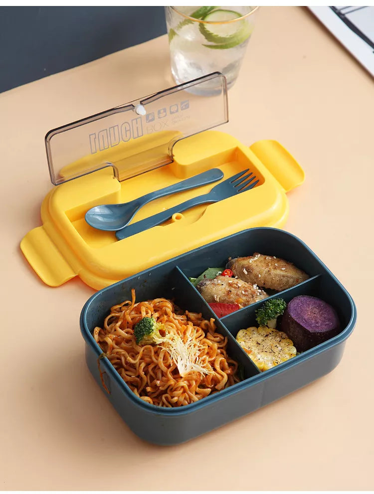 Bento Lunch Box 1100ml Leakproof Microwaveable Safe Plastic Lunch Box 2 Compartments Divider with Spoon And Fork For Kids and Adults Home School Work Travel Picnic Outing with Cover  VMI Direct