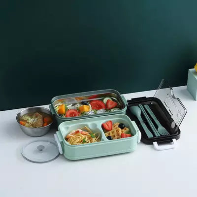 900ml Portable bento lunch box 304 Stainless interior and Microwave Safe with 2 Layers