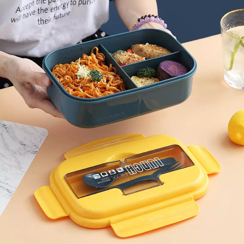 Bento Lunch Box 1100ml Leakproof Microwaveable Safe Plastic Lunch Box 2 Compartments Divider with Spoon And Fork For Kids and Adults Home School Work Travel Picnic Outing with Cover  VMI Direct