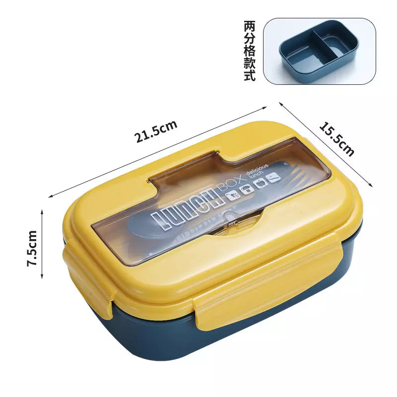 Bento Lunch Box 1100ml Leakproof Microwaveable Safe Plastic Lunch Box 2 Compartments Divider with Spoon And Fork For Kids and Adults Home School Work Travel Picnic Outing with Cover  VMI Direct