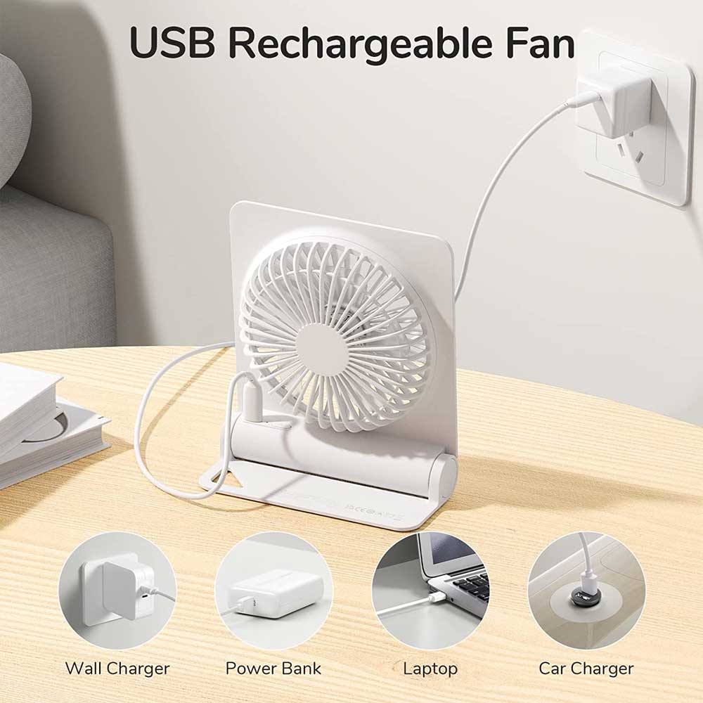 JISULIFE FA28a Small Desk Fan Portable USB Rechargeable Fan Mini Fan with 2000mAh Battery Portable Mini Fan Adjustable