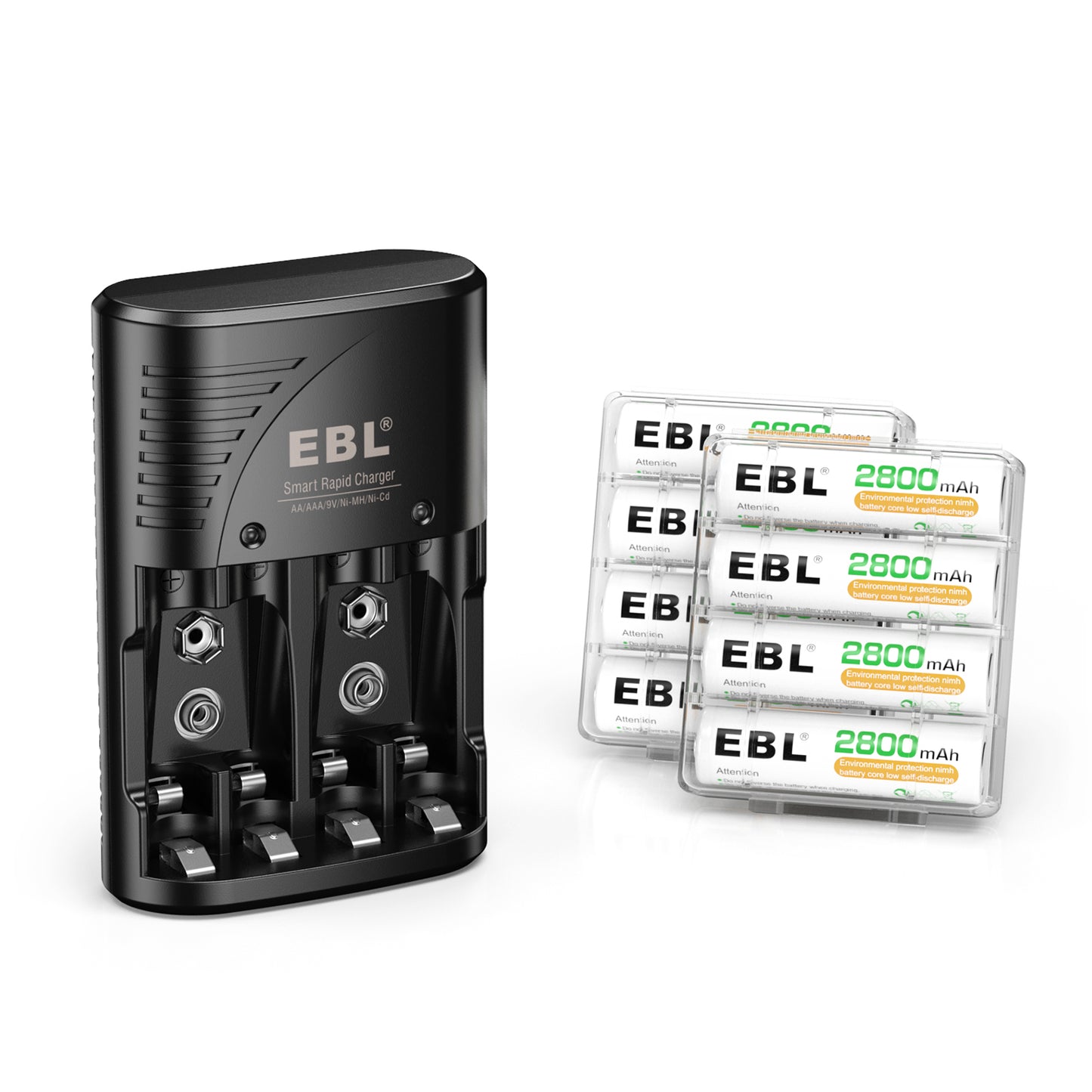 EBL LN-6422BK 802 Fast Battery Charger for 9V AA AAA Rechargeable Batteries Wall Plug VMI Direct