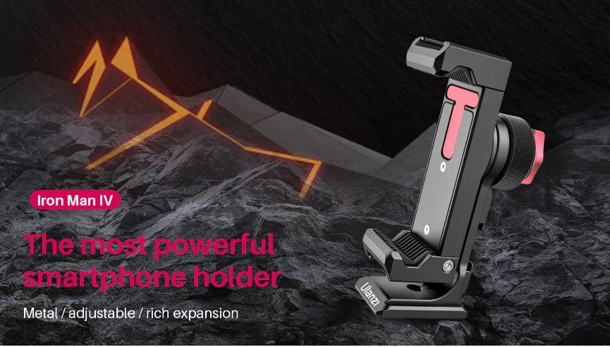 Ulanzi ST-27 Ironman IV Smartphone Clip Metal Phone Clip Tripod Mount For Smartphones Cold Shoe Arca 360°Rotatable Tripod Mount Clip For Vlog Photography Full Metal Rich Expansion Horizontal and Vertical Adjustable Phone Holder Clamp Manual Control - VMI