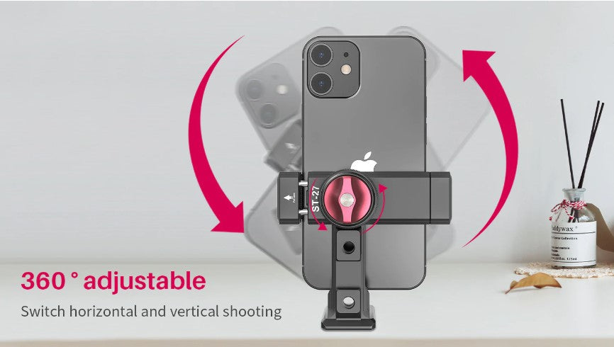 Ulanzi ST-27 Ironman IV Smartphone Clip Metal Phone Clip Tripod Mount For Smartphones Cold Shoe Arca 360°Rotatable Tripod Mount Clip For Vlog Photography Full Metal Rich Expansion Horizontal and Vertical Adjustable Phone Holder Clamp Manual Control - VMI