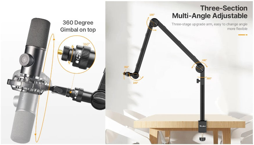 Ulanzi VIJIM LS24 Desktop Microphone Stand 360° Adjustable Suspension Boom Mic Arm With 1/4 Screw Photography Studio Supplies Arm Stand Desk DSLR Camera Holder Adjustable Suspension Mic Boom With 1/4 Screw Mount for Recording  - VMI Direct