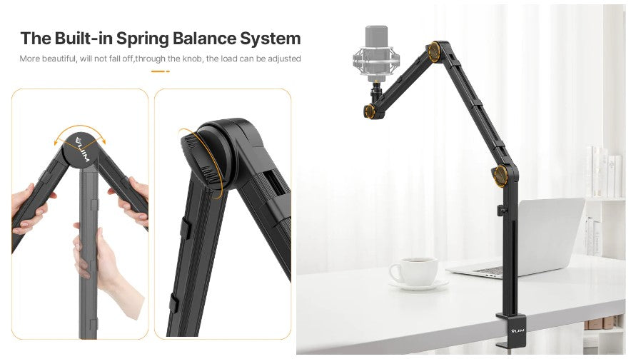 Ulanzi VIJIM LS24 Desktop Microphone Stand 360° Adjustable Suspension Boom Mic Arm With 1/4 Screw Photography Studio Supplies Arm Stand Desk DSLR Camera Holder Adjustable Suspension Mic Boom With 1/4 Screw Mount for Recording  - VMI Direct