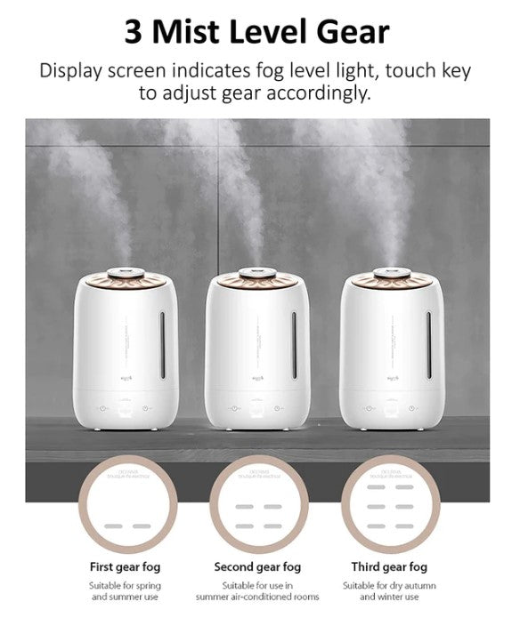 Deerma F600 Ultrasonic Humidifier 5L Three Gear Touch Temperature Intelligent Mist Maker Timing Function Ultrasonic Humidifier Touch Version Air Purifying  Safe Automatic Shutdown Mode, With LED VMI