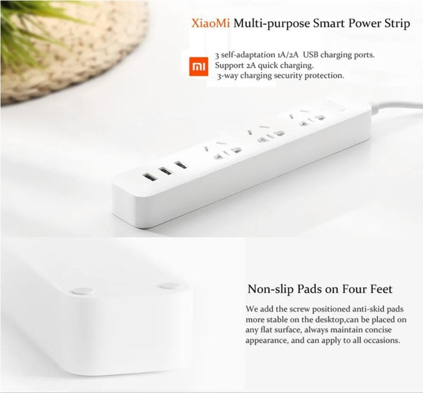 Xiaomi Smart Electronic Power Strip Socket 2.1A Fast Charging 3 USB 3 Sockets Standard Plug Interface Extension Adapter Non-slip Pads Subtle White LED Light Indicator Novel Plug Design Pencil Case Sized Power Strip Small And portable Power Strip - VMI