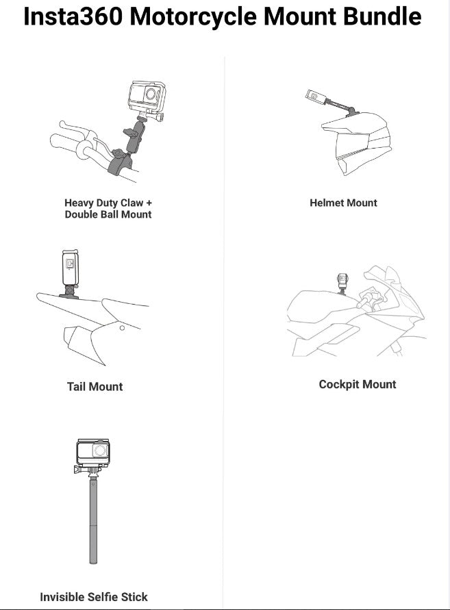 INSTA360 Motorcycle Mount Bundle For ONE X3, ONE X2, ONE R, GO 2, ONE X, ONE Motorcycle Accessories Action Camera Professional Sports Accessories -VMI Direct