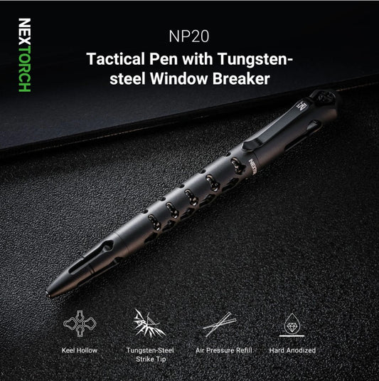 NP20 Safety Pen with Tungsten-Steel Strike Pen Tip Black Keel Tactical Pen Window Breaker Tactical Defense Emergency Defense Emergency VMI DIRECT