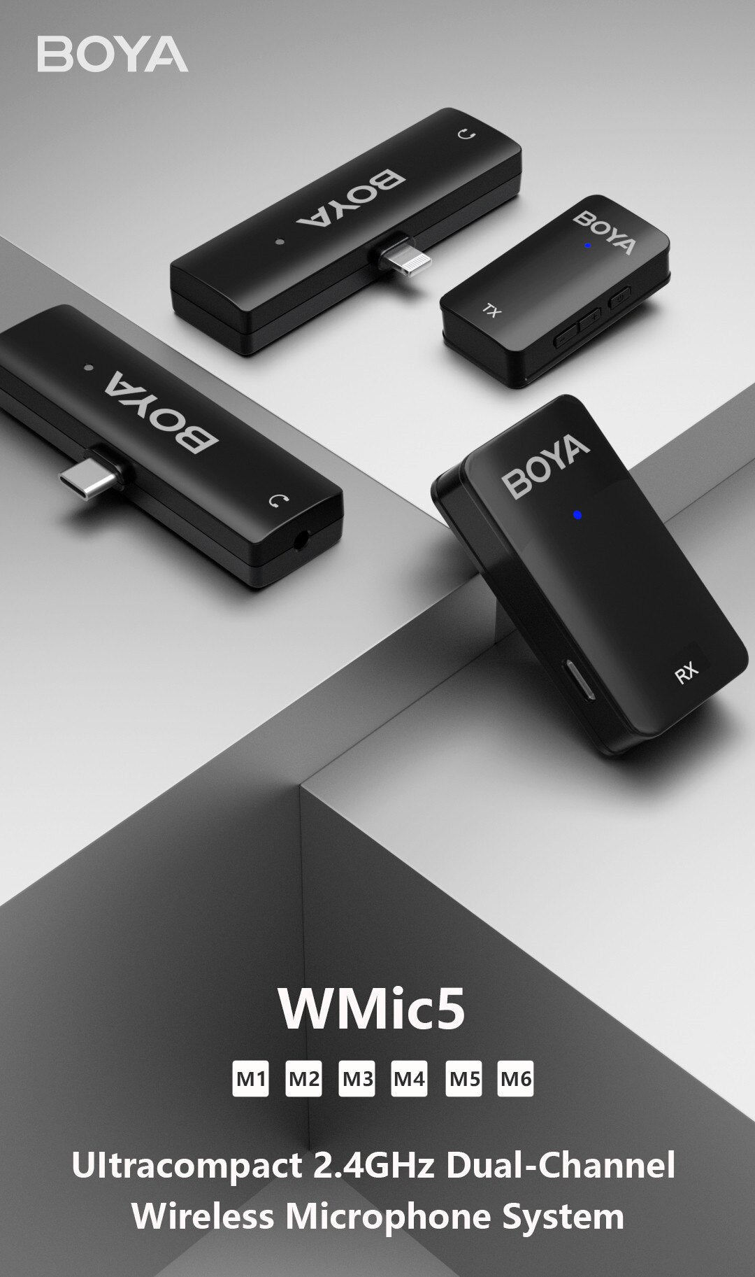 BOYA WMIC5 M1 Wireless Microphone Mini 2.4GHz Condenser Lavalier Microphone Ultracompact Cordless Lapel Microphones Clip On Mic