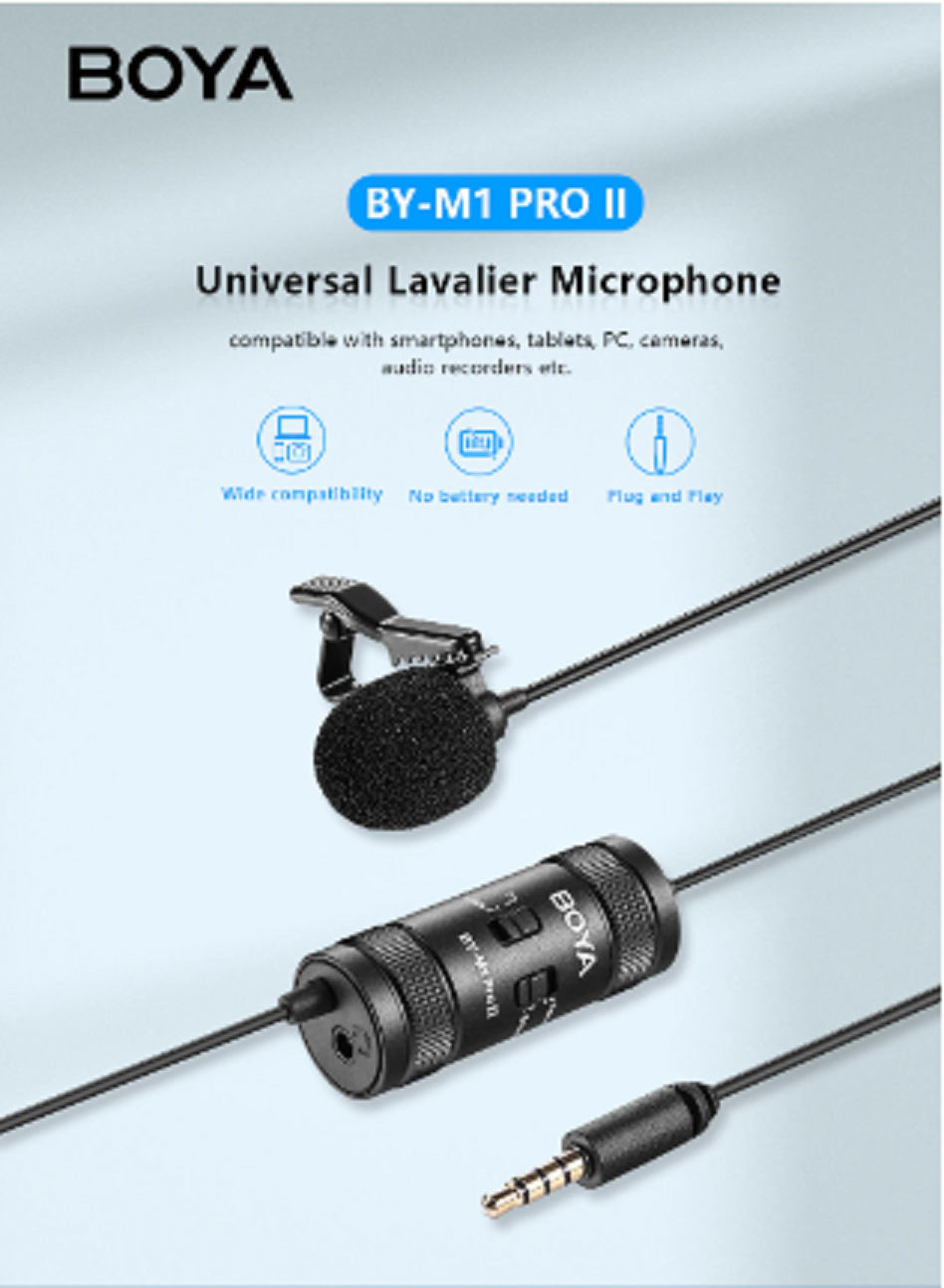 Boya BY-M1 Pro II 6m Clip-On Lavalier Condenser Microphone with 1/4 Inches Adapter