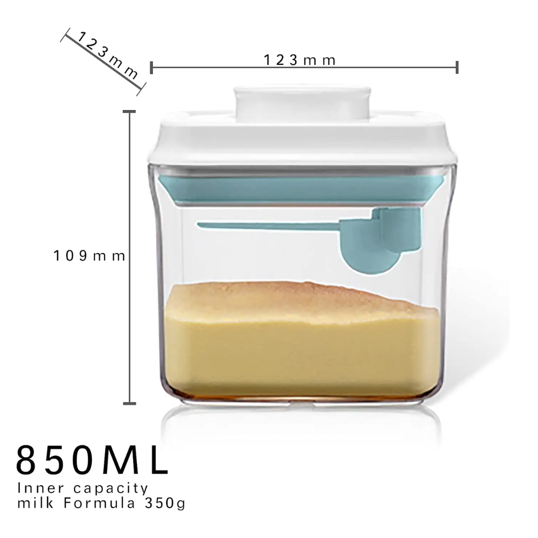 Airtight Food Storage Container 1 Touch Button in clear design with size dimensions for kitchen organization