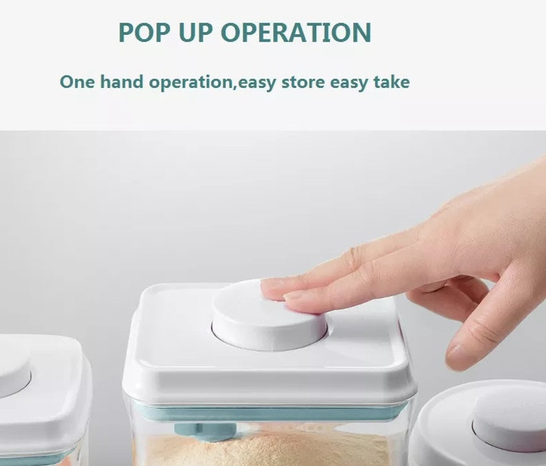 VMIDirect airtight food storage container set with easy pop-up operation for convenient one-hand use