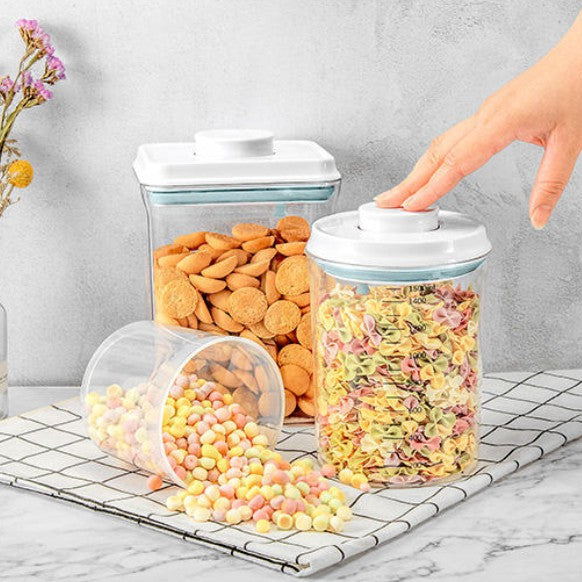 Airtight milk powder storage container set with clear design for organizing snacks and pantry items